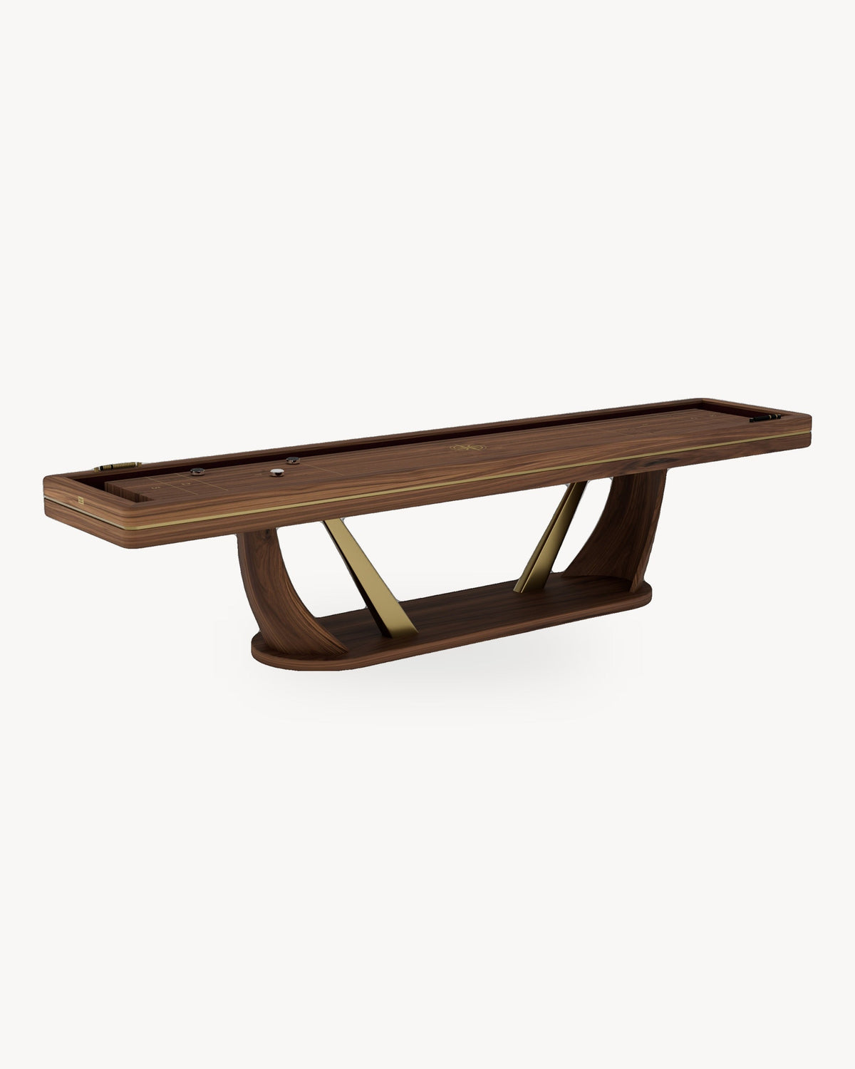 11 Ravens x Rubinacci Shuffleboard Table in walnut with brass inlay