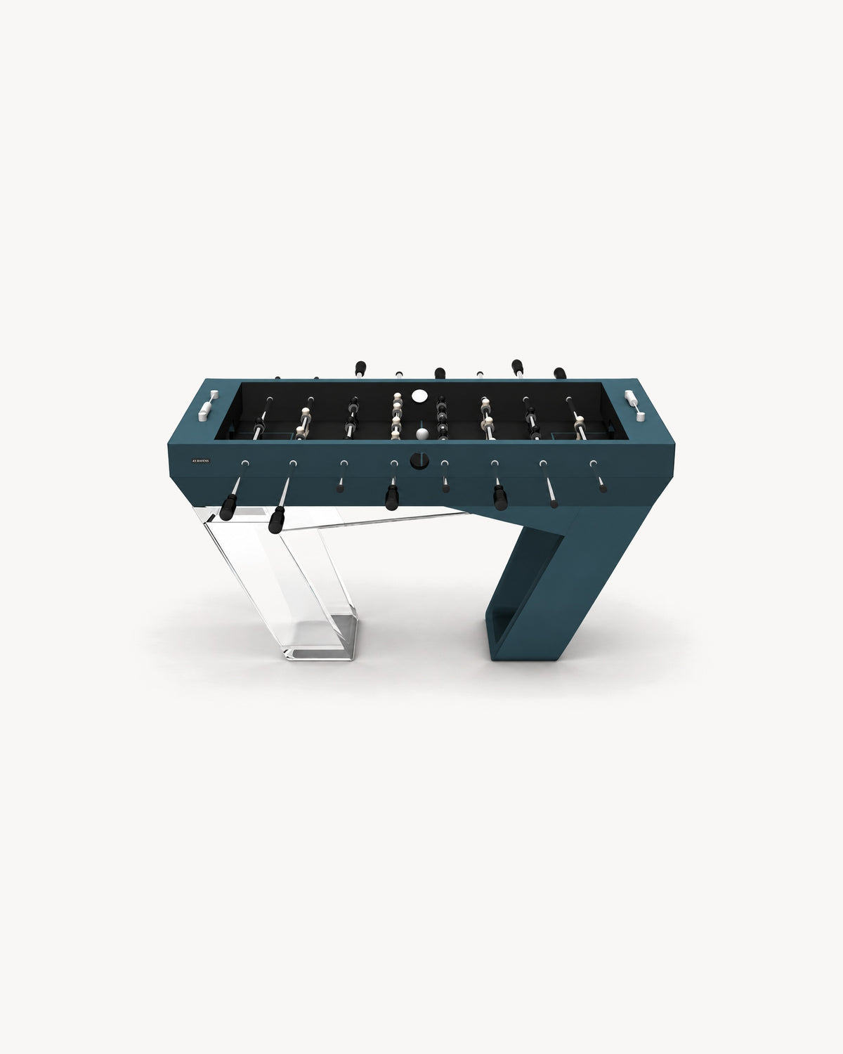 11 Ravens Avettore Lucite Foosball Table in dark teal with clear acrylic leg