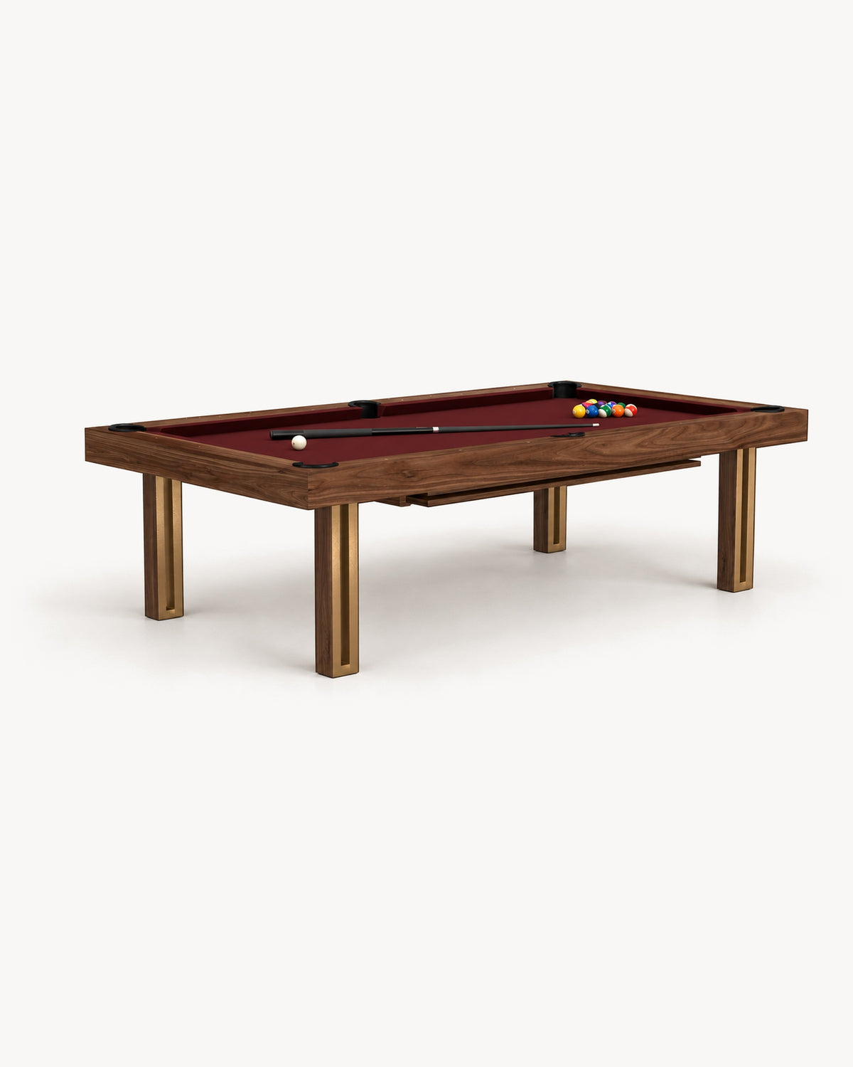 11 Ravens Executive Pool Table in wood with burgundy cloth and wooden legs