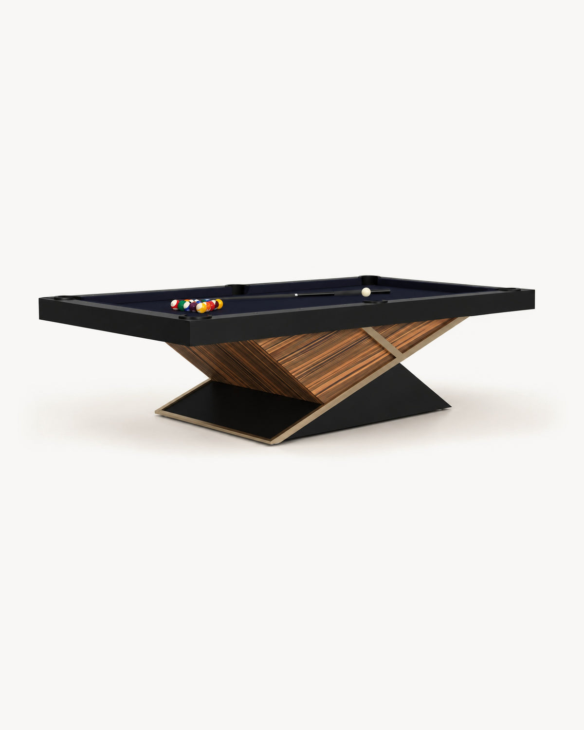11 Ravens Macan Pool Table in black with walnut pedestal base