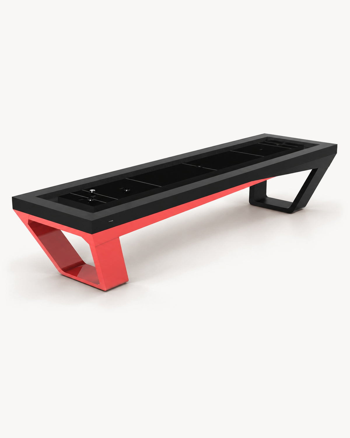 11 Ravens Avettore Shuffleboard Table in black with red angular base